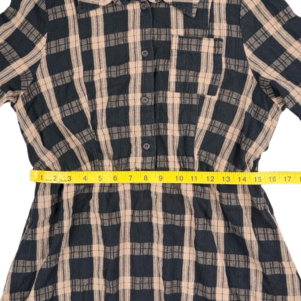 Disturbia Plaid Midi Dress Black Tan Button Front Pockets Grunge US 6 UK 10 - Picture 9 of 10